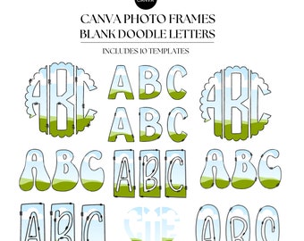 Doodle Alphabet Canva Frame Bundle | Drag and Drop Custom Alpha Letter Templates for Sublimation Designers | Commercial Use Photo Fill Set