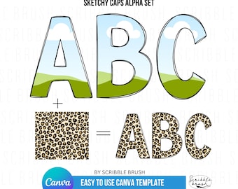 Canva Frame Template, Blank Doodle Letters, Editable Photo Fill Alphabet, Create Your Own Drag and Drop Alpha Set, Canva Photo Frames