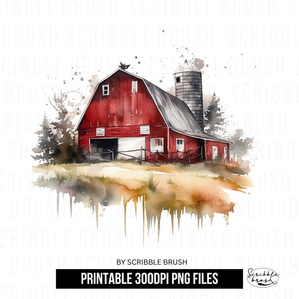 Red Watercolour Barn PNG Clipart, Rustic Barn house Sublimation Printable PNG, Digital Download
