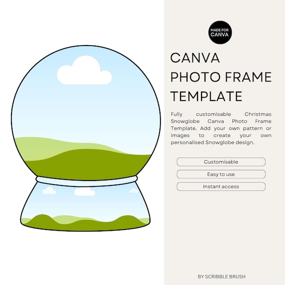 Canva Photo Frame Template, Christmas SnowGlobe Photo Frame Canva Template, Add Your Own Drag and Drop Pattern or Photo, Digital Download