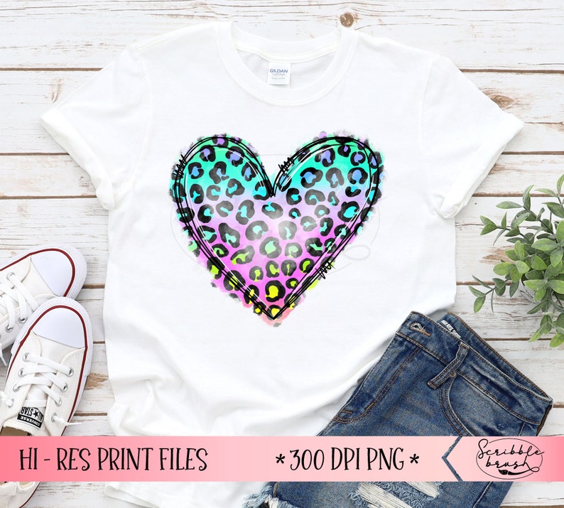 Ombre leopard print pattern sublimation heart frame t shirt mock up