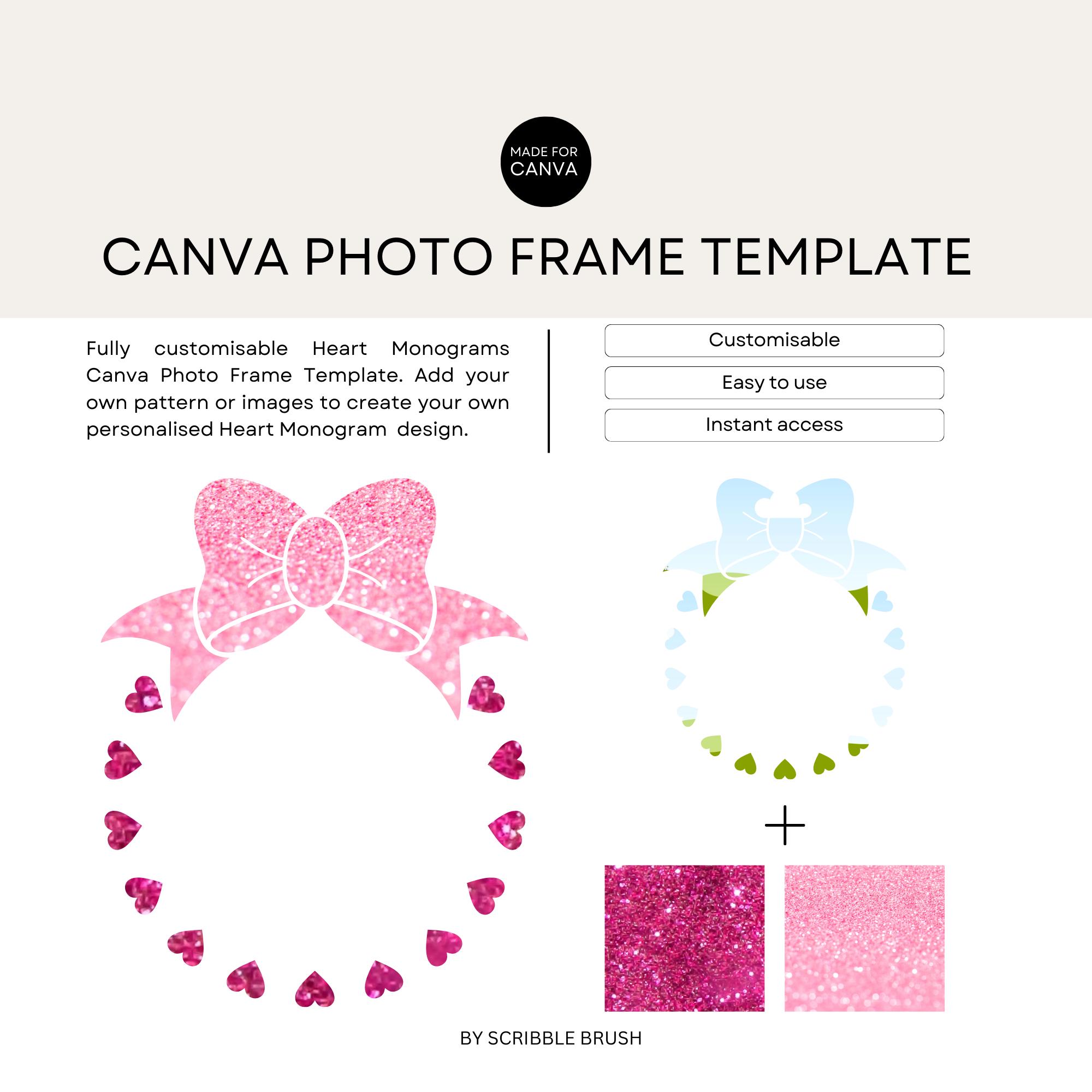 Canva Photo Frame Template, Heart Monogram Photo Frames, Add Your Own ...