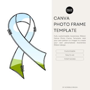 Sketchy Awareness Ribbon Canva Photo Frame Template, Add Your Own Pattern Photo Frame, Fill Your Own Drag and Drop Canva Photo Frame Design