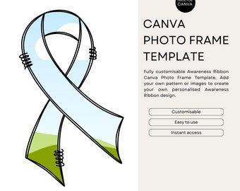 Sketchy Awareness Ribbon Canva Photo Frame Template, Add Your Own Pattern Photo Frame, Fill Your Own Drag and Drop Canva Photo Frame Design