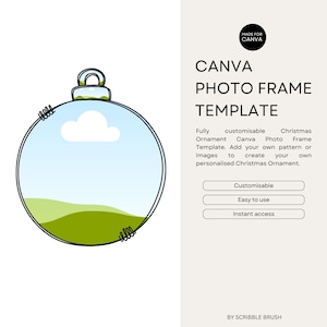 Canva Photo Frame Template, Christmas Ornament Photo Frame Canva Template, Add Your Own Pattern Photo, Create Drag and Drop Canva Frame