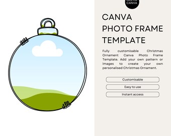 Canva Photo Frame Template, Christmas Ornament Photo Frame Canva Template, Add Your Own Pattern Photo, Create Drag and Drop Canva Frame