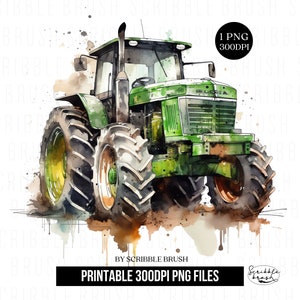 Watercolour Green Tractor PNG, Farm Tractor Clipart, Farm Life png, Little Future Farmer Sublimation Printable png, Digital Download