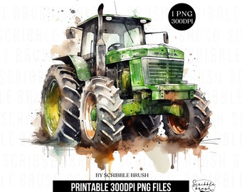 Aquarell grüner Traktor Clipart: Landleben PNG (digitaler Download)