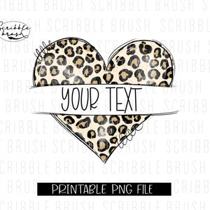 Könnte beinhalten: Ein schwarzes und weißes Leopardenmusterherz mit einem weißen Banner, auf dem "YOUR TEXT" steht.