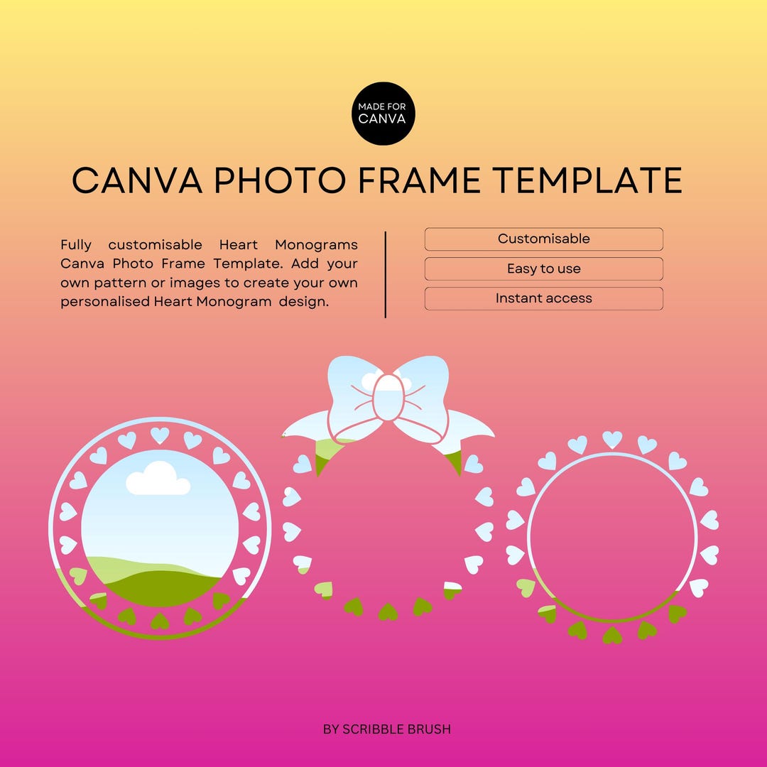 Canva Photo Frame Template, Heart Monogram Photo Frames, Add Your Own ...