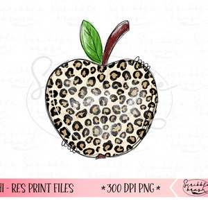 Leopard Print Apple Sublimation PNG, Hand Drawn Apple Printable PNG, School Teacher Sublimation, Printable png, Leopard Apple DTG