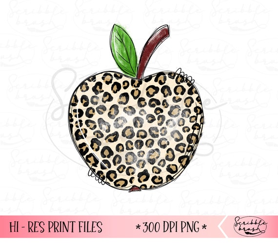 Leopard Print Apple PNG: Teacher Sublimation Design (Digital Download)