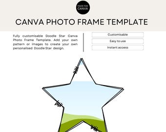 Doodle Star Canva Photo Frames Template, Editable Patterns, Images Drag and Drop Frame, Digital Download