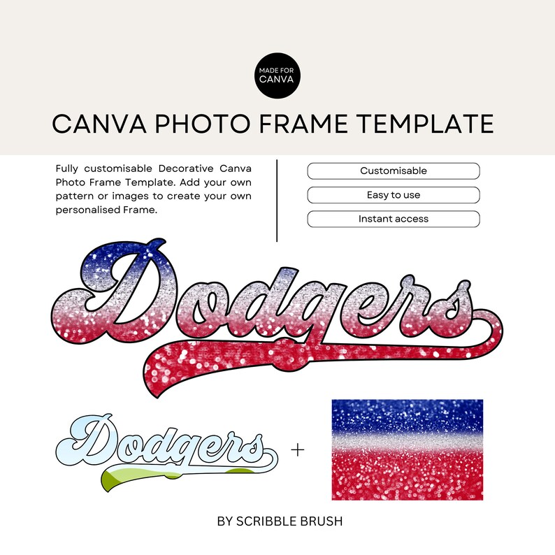 Retro Baseball Dodgers Canva Photo Frame Template, Editable Drag and ...