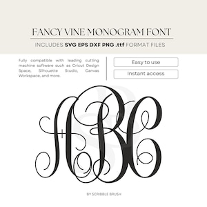 Fancy Vine Monogram Letters and Installable .TTF Font, SVG, PNG Alphabet for personalised and custom gifts, blanks, Digital Download