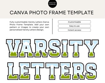 Canva Frame Template, Blank Varsity Letters, Editable Photo Fill Alphabet, Create Your Own Drag and Drop Alpha Set Canva Photo Frames