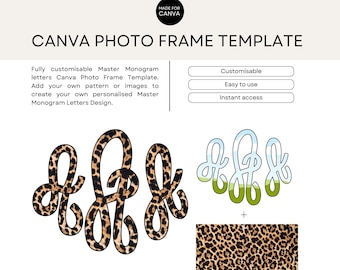 Master Monogram Letters Canva Template Photo Frame template, Add Your Own Photo, Drag and Drop template, Blank Canva Alpha, Alphabet Frames