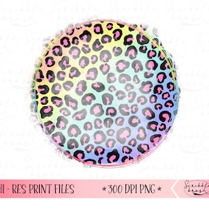 Leopard Print Circle Frame Sublimation PNG | Rainbow Leopard Circle Design | Hand Drawn Sublimation PNG File | Printable Round Frame PNG
