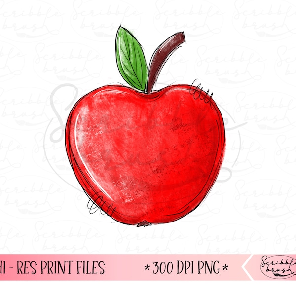 Red Apple Sublimation PNG, Hand Drawn Apple Printable PNG, School Teacher Sublimation, Teacher Shirt Design png, Printable png, Apple DTG