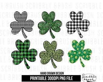 St Patricks Day Shamrock PNG Bundle: Leopard Print Clover (Digital Download)
