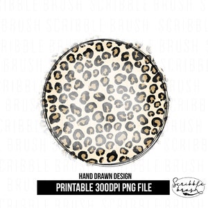 Circle Leopard Print Frame Sublimation PNG | Distressed Leopard Circle Design | Hand Drawn Sublimation PNG File | Printable Round Frame PNG