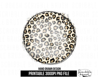 Leopard Print Circle Frame: Distressed Sublimation PNG (Digital Download)