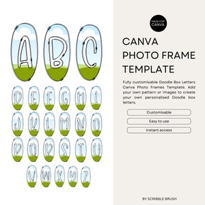 Doodle Alphabet Canva Frame Template: Editable Photo Fill Letters (PDF)