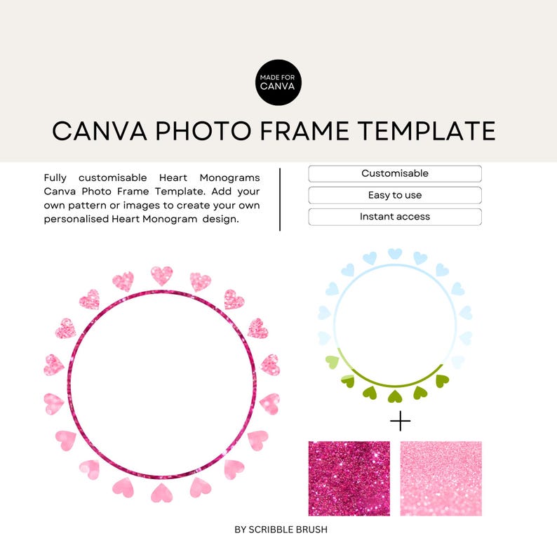 Canva Photo Frame Template, Heart Monogram Photo Frames, Add Your Own ...