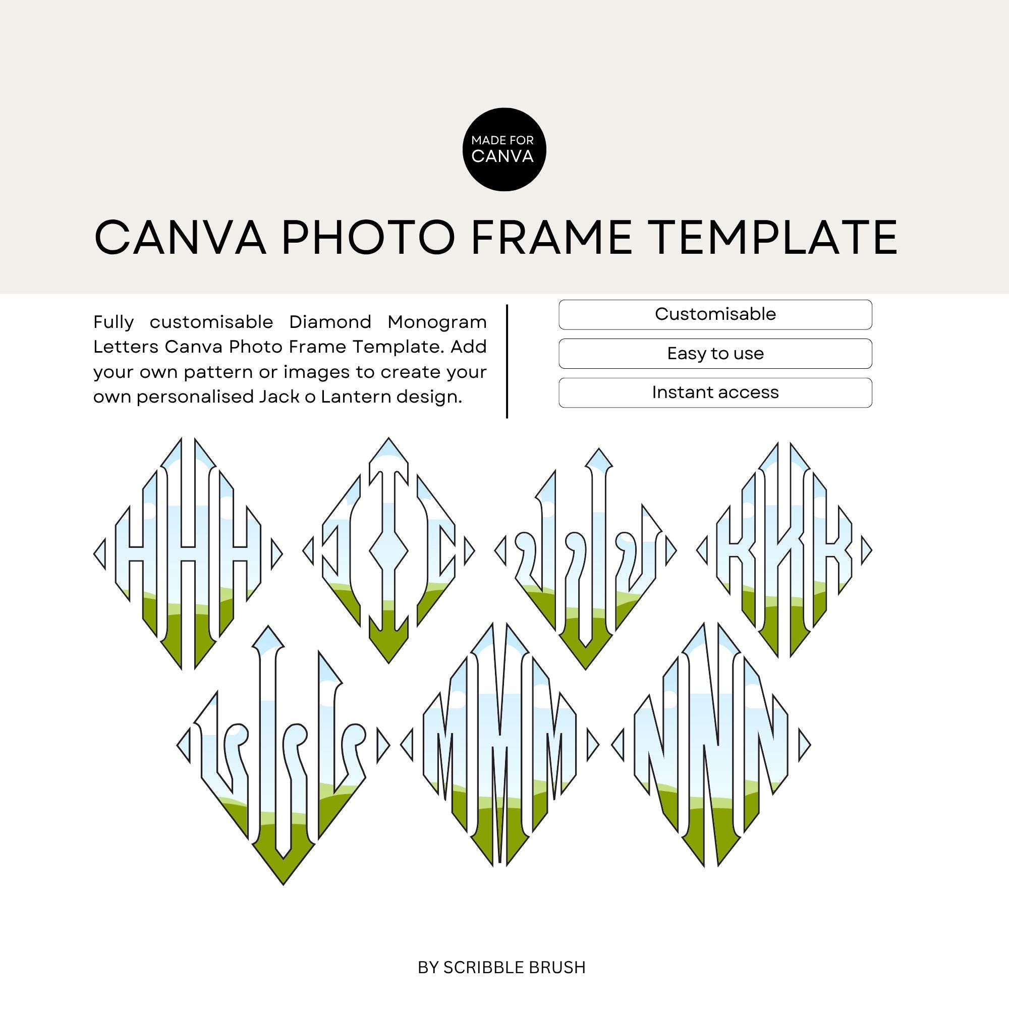 Make Your Own Diamond Monogram Canva Photo Frame Template, Add Your Own ...