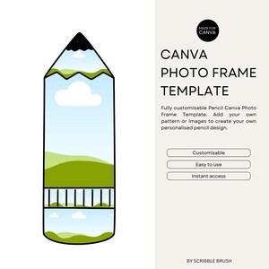Pencil Photo Frame Canva Template: Back to School, Drag and Drop (PDF)