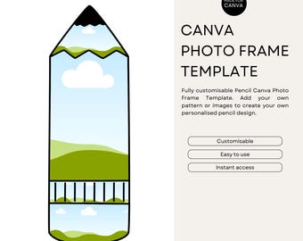 Canva Frame Template, Blank Pencil Photo Frame, Editable Back to School, Create Your Own Drag and Drop Alpha Set Canva Teacher Photo Frame