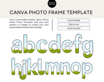 Canva Frame Template, Doodle Blank Lowercase Letters and Symbols, Editable Photo Fill Alphabet, Create Your Own Drag and Drop Alpha Set