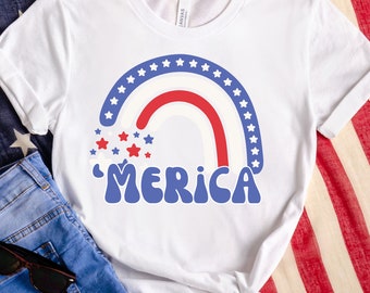 Merica Sublimation PNG Design, 4. Juli Retro Patriotic Shirt Design, Unabhängigkeitstag Printable