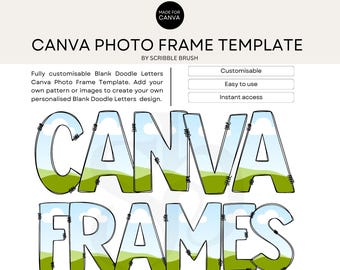 Doodle Sketchy Alphabet Canva Photo Frames Template, Editable Drag and Drop Pattern or Image Stitches Alpha Frame