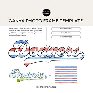 Retro Baseball Dodgers Canva Photo Frame Template, Editable Drag and ...