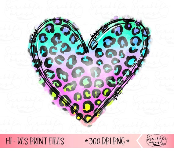 Rainbow Leopard Heart Sublimation PNG: Printable Frame (Digital Download)