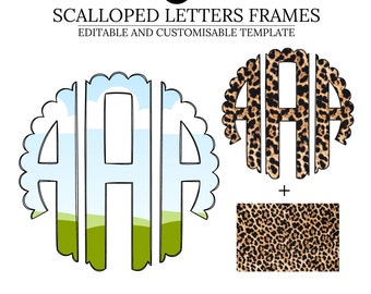 Scalloped Monogram Letters Canva Photo Frames Template, Editable Drag and Drop Pattern, Image Frames