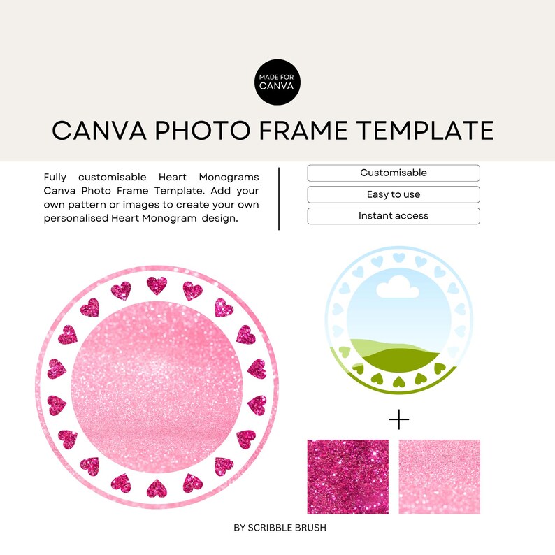 Canva Photo Frame Template, Heart Monogram Photo Frames, Add Your Own ...