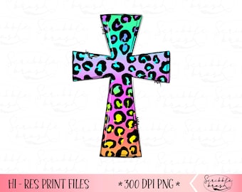 Leopard Print Cross PNG: Ombre Christian Sublimation (Digital Download)