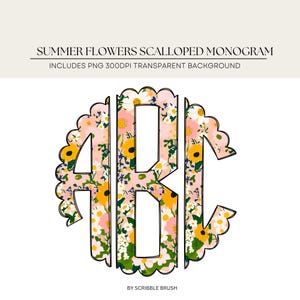 Geschulpte monogram letters sublimatie png, zomer lentebloemen afdrukbare alfa, doodle initialen, bloemen alfabet, digitale download png