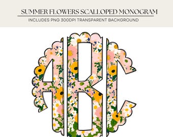 Floral Scalloped Monogram Letters: Summer Spring PNG (Digital Download)