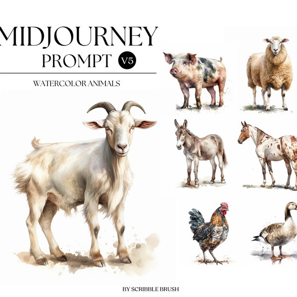 Midjourney Prompt, Cute Animal Prompt, Watercolor Animal, Bird clipart, Watercolor Dog Cat Ai Art, Midjourney V5, AI prompt, Digital Art