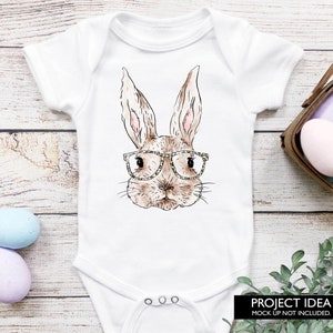 Watercolour Easter Bunny with leopard print glasses sublimation design baby onesie mockup