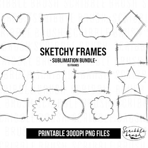Hand Drawn Doodle Sublimation Frames PNG, Sketchy Sublimation Frames,Sublimation Background Outlines, Shape Frames PNG, Printable Frame