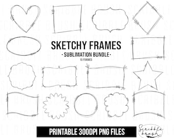 Hand Drawn Doodle Sublimation Frames PNG, Sketchy Sublimation Frames, Sublimation Background Outlines, Shape Frames PNG,Printable Frame