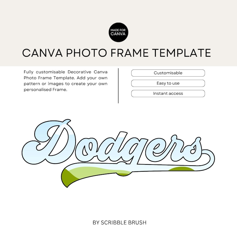 Retro Baseball Dodgers Canva Photo Frame Template, Editable Drag and ...