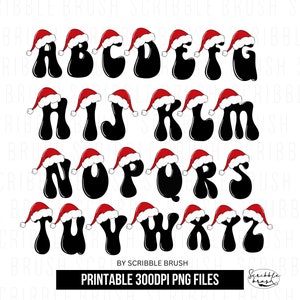 Santa Christmas Alpha Set PNG, Santa Claus Hat Sublimation Letters, Numbers, Christmas Doodle Letters, Printable PNG Digital Download