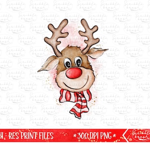 Watercolor Christmas Reindeer PNG: Rudolph Sublimation Design (Digital Download)