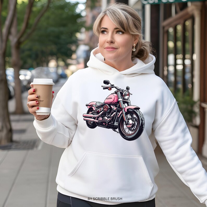 Pink Harley Motorcycle PNG Sublimation Design, Girl Biker Shirt Design, Biker Wife Gift Harley Motorbike Clipart, Printable Motorbike PNG image 4