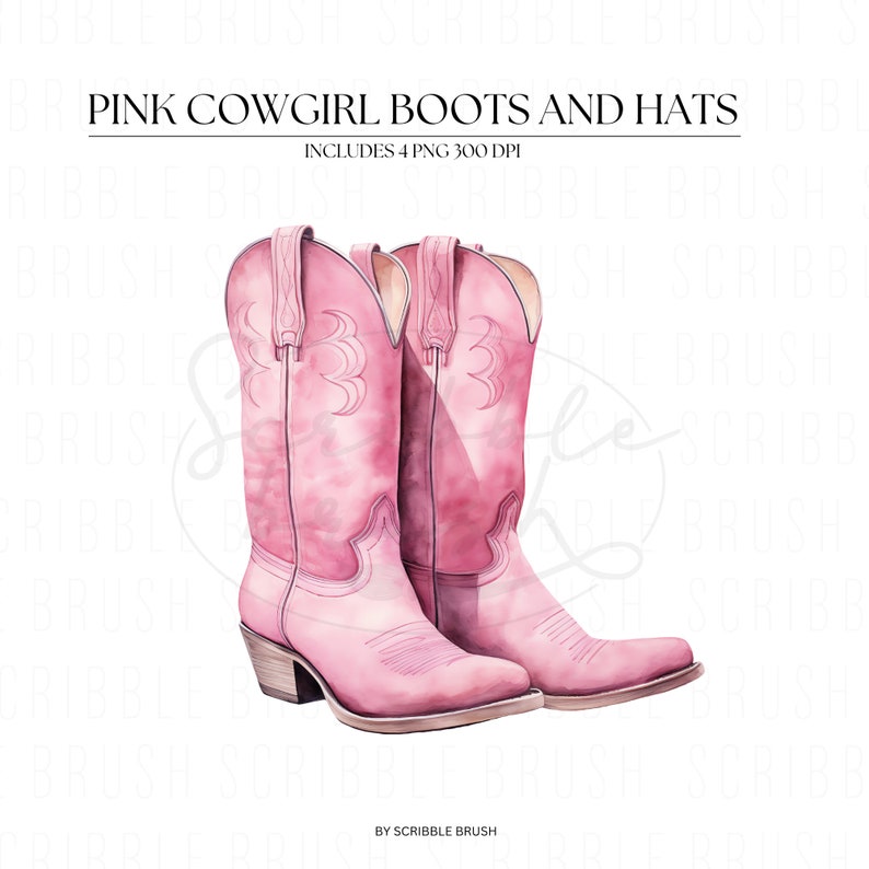 Pink cowgirl boots PNG Clipart, Watercolor Clipart, western girl clipart
